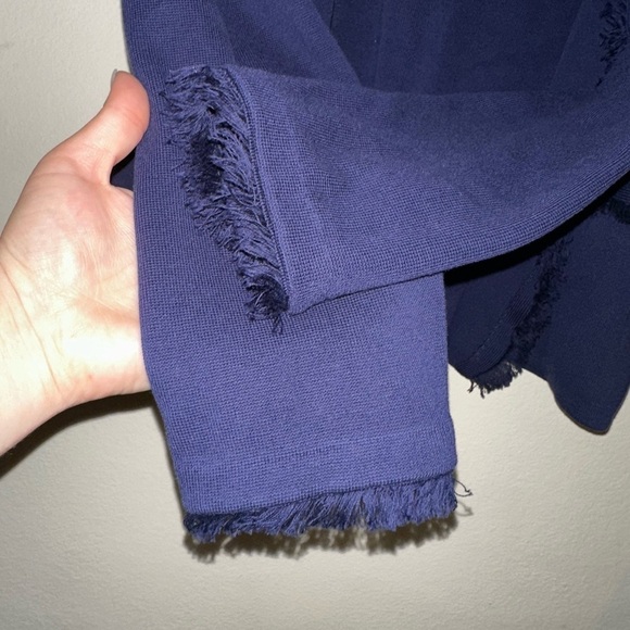 J. McLaughlin women’s blue fringe detail open sweater cardigan M fall office - Picture 6 of 8